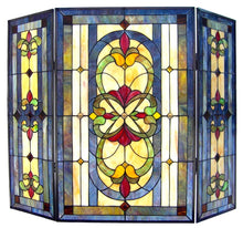 Palace Tiffany-Style Stained Glass 3pcs Decorative Folding Fireplace Screen 40" Width Home Decor by Chloe