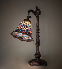 20" High Tiffany Peacock Feather Bridge Arm Table Lamp Bedside Nightstand Reading Desk Table Light by Meyda