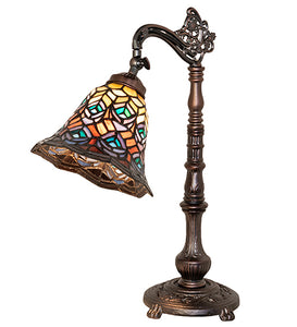 20" High Tiffany Peacock Feather Bridge Arm Table Lamp Bedside Nightstand Reading Desk Table Light by Meyda