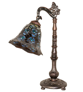 20" High Tiffany Peacock Feather Bridge Arm Table Lamp Bedside Nightstand Reading Desk Table Light by Meyda