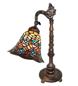 20" High Tiffany Peacock Feather Bridge Arm Table Lamp Bedside Nightstand Reading Desk Table Light by Meyda