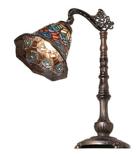 20" High Tiffany Peacock Feather Bridge Arm Table Lamp Bedside Nightstand Reading Desk Table Light by Meyda