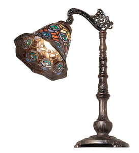 20" High Tiffany Peacock Feather Bridge Arm Table Lamp Bedside Nightstand Reading Desk Table Light by Meyda