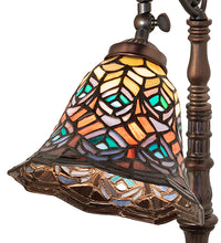 20" High Tiffany Peacock Feather Bridge Arm Table Lamp Bedside Nightstand Reading Desk Table Light by Meyda