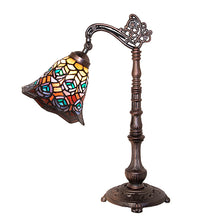 20" High Tiffany Peacock Feather Bridge Arm Table Lamp Bedside Nightstand Reading Desk Table Light by Meyda