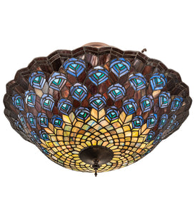 24" Wide Peacock Feather Semi-Flushmount Inverted Pendant Ceiling Light by Meyda