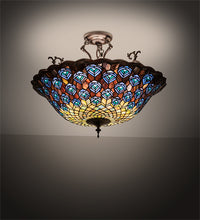 24" Wide Peacock Feather Semi-Flushmount Inverted Pendant Ceiling Light by Meyda