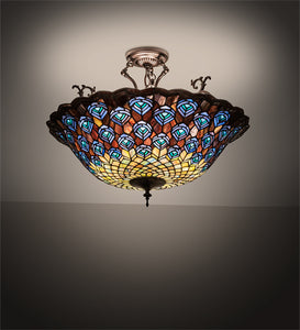 24" Wide Peacock Feather Semi-Flushmount Inverted Pendant Ceiling Light by Meyda