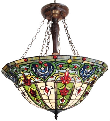 Victorian Inverted Pendant Tiffany-Style 3 Light 24