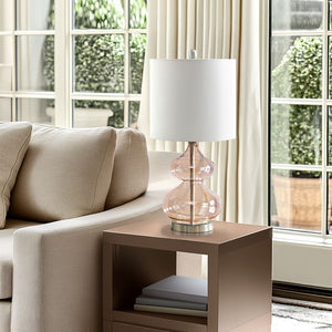 Ellipse Curved Gourd Glass Pink Table Lamp, Set of 2,  Bedside Nightstand Reading Desk Table Light by Olliix-510 Design
