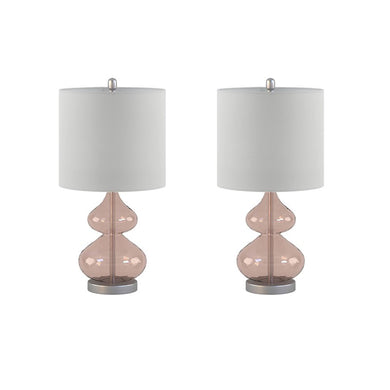 Ellipse Curved Gourd Glass Pink Table Lamp, Set of 2,  Bedside Nightstand Reading Desk Table Light by Olliix-510 Design
