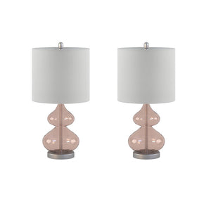 Ellipse Curved Gourd Glass Pink Table Lamp, Set of 2,  Bedside Nightstand Reading Desk Table Light by Olliix-510 Design