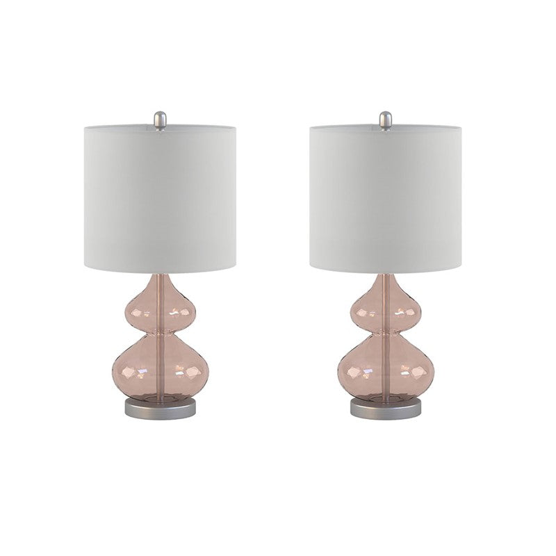 Ellipse Curved Gourd Glass Pink Table Lamp, Set of 2,  Bedside Nightstand Reading Desk Table Light by Olliix-510 Design