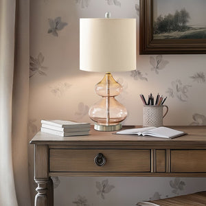 Ellipse Curved Gourd Glass Pink Table Lamp, Set of 2,  Bedside Nightstand Reading Desk Table Light by Olliix-510 Design