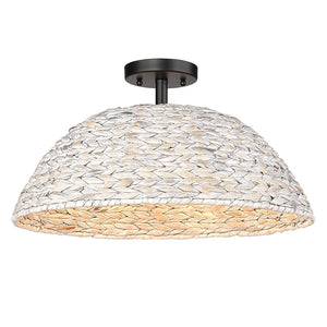 Rue Semi Flush Pendant Basket Dome Braided Painted Sweet Grass Shade Ceiling Light by Golden