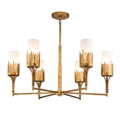 Sawgrass 6 Light Chandelier in Gold Leaf and Opal Glass Ceiling Light by Lucas McKearn
