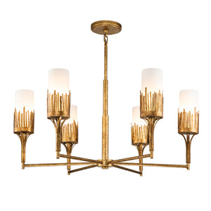 Sawgrass 6 Light Chandelier in Gold Leaf and Opal Glass Ceiling Light by Lucas McKearn