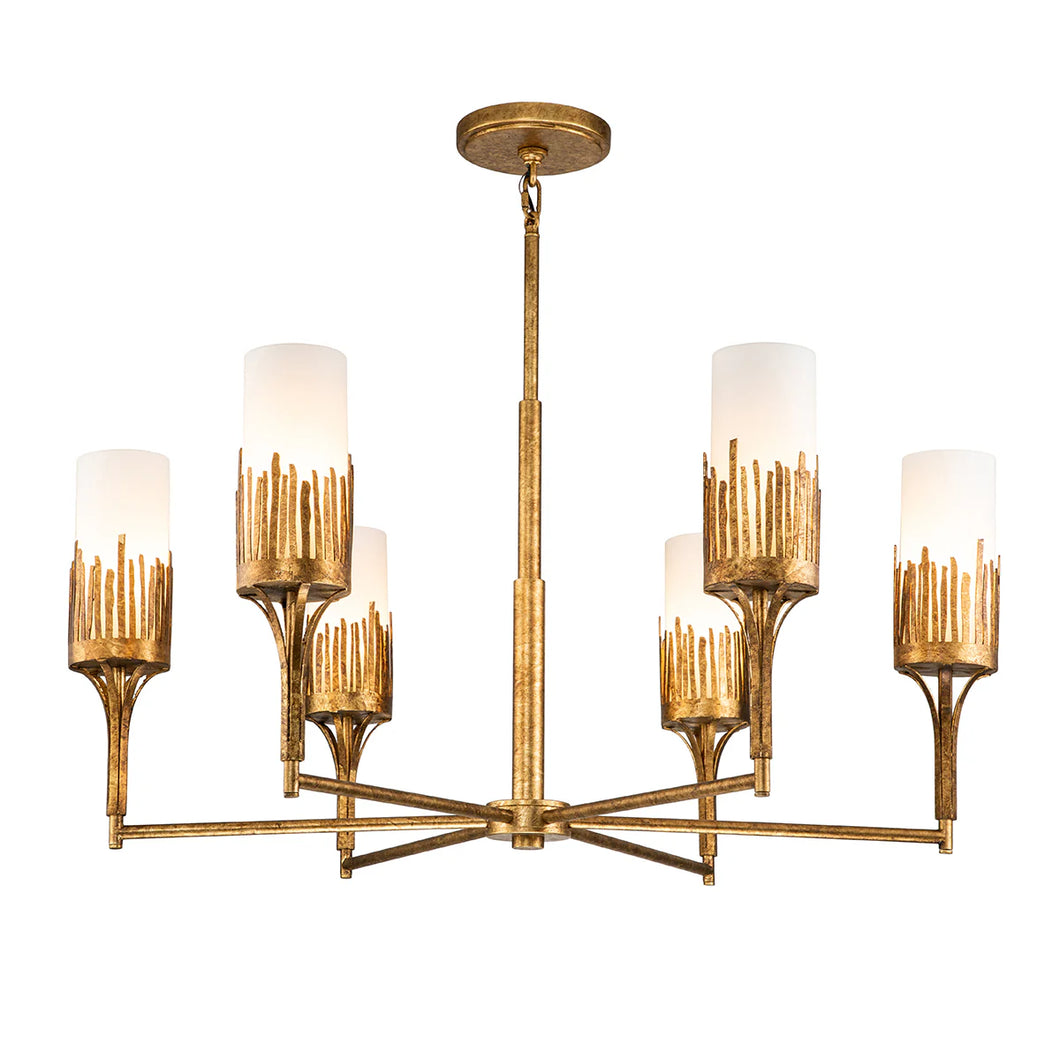 Sawgrass 6 Light Chandelier in Gold Leaf and Opal Glass Ceiling Light by Lucas McKearn