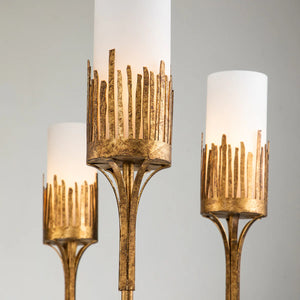 Sawgrass 6 Light Chandelier in Gold Leaf and Opal Glass Ceiling Light by Lucas McKearn
