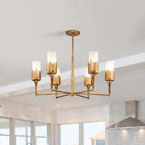 Sawgrass 6 Light Chandelier in Gold Leaf and Opal Glass Ceiling Light by Lucas McKearn