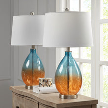 Cortina Ombre Glass Blue Table Lamp, Set of 2,  Bedside Nightstand Reading Desk Table Light by Olliix-510 Design