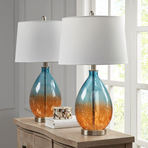 Cortina Ombre Glass Blue Table Lamp, Set of 2,  Bedside Nightstand Reading Desk Table Light by Olliix-510 Design