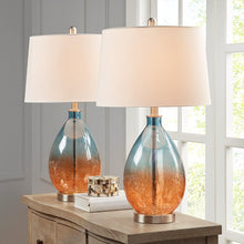 Cortina Ombre Glass Blue Table Lamp, Set of 2,  Bedside Nightstand Reading Desk Table Light by Olliix-510 Design