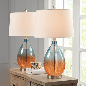 Cortina Ombre Glass Blue Table Lamp, Set of 2,  Bedside Nightstand Reading Desk Table Light by Olliix-510 Design
