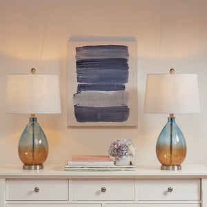 Cortina Ombre Glass Blue Table Lamp, Set of 2,  Bedside Nightstand Reading Desk Table Light by Olliix-510 Design