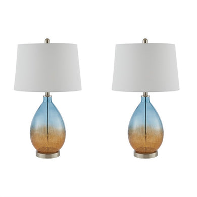 Cortina Ombre Glass Blue Table Lamp, Set of 2,  Bedside Nightstand Reading Desk Table Light by Olliix-510 Design
