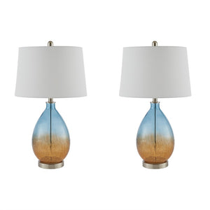 Cortina Ombre Glass Blue Table Lamp, Set of 2,  Bedside Nightstand Reading Desk Table Light by Olliix-510 Design
