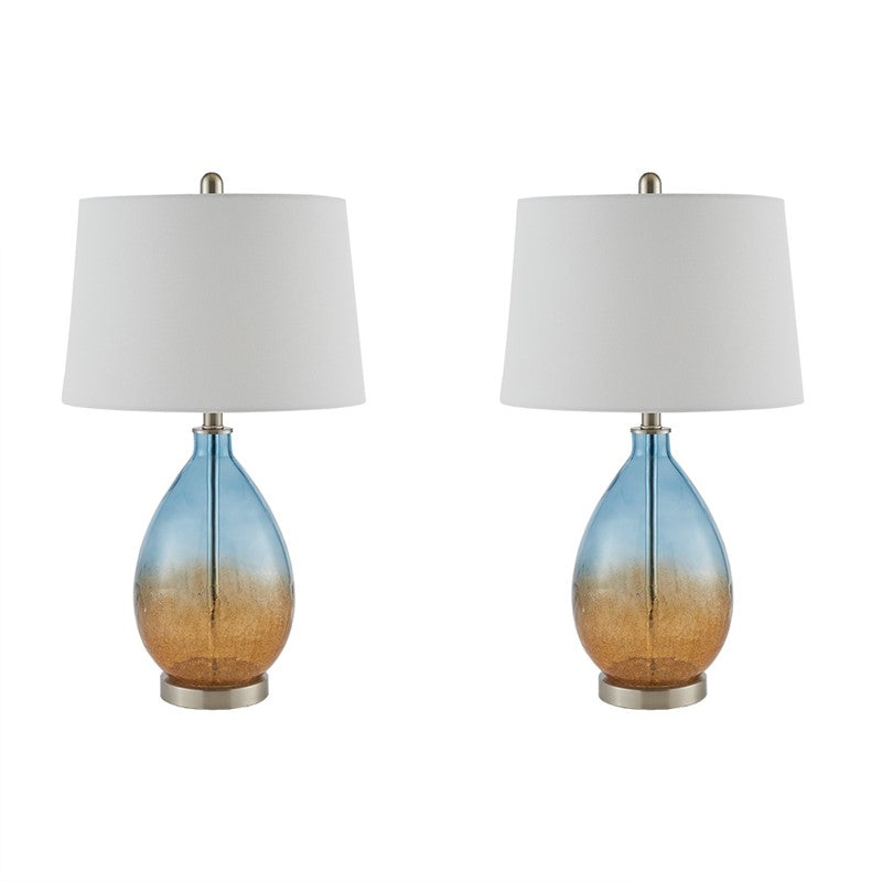 Cortina Ombre Glass Blue Table Lamp, Set of 2,  Bedside Nightstand Reading Desk Table Light by Olliix-510 Design