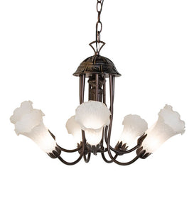 24" Wide White Tiffany Pond Lily 7 Light Chandelier Ceiling Light by Meyda