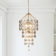 Meridian 9 Light Pendant Chandelier in Gold Leaf and Smokey Grey Glass Ceiling Light by Lucas McKearn