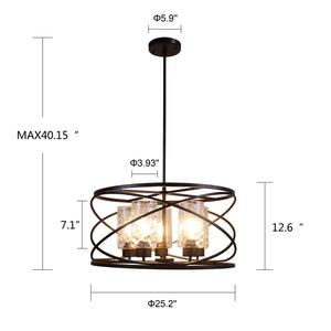 Ironclad Pendant Chandelier Drum Style 5-Light Country Farmhouse 23" Wide Ceiling Light by Chloe