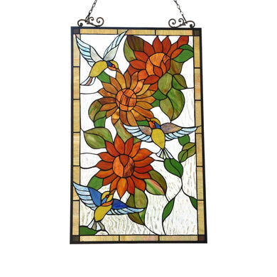 Sunflower Tiffany Victorian-Style Stained Glass Vertical Decorative Hanging Window Panel 20