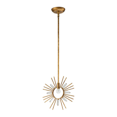 Sun King 1 Light Pendant Gold Leaf Crystal Accents Ceiling Light by Lucas McKearn