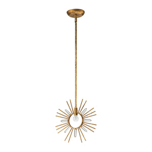Sun King 1 Light Pendant Gold Leaf Crystal Accents Ceiling Light by Lucas McKearn