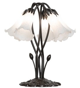 16" High White Tiffany Pond Lily 5 Light Table Lamp Bedside Nightstand Reading Desk Table Light by Meyda