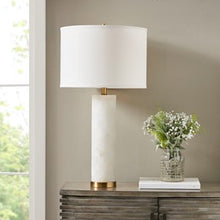 Prague Alabaster Table Lamp White-Gold Metal Base Bedside Nightstand Reading Desk Table Lamp by Olliix-Hampton Hill