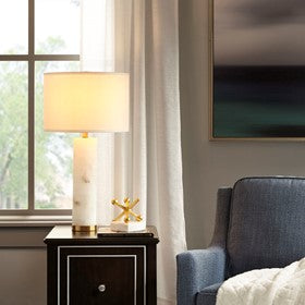 Prague Alabaster Table Lamp White-Gold Metal Base Bedside Nightstand Reading Desk Table Lamp by Olliix-Hampton Hill