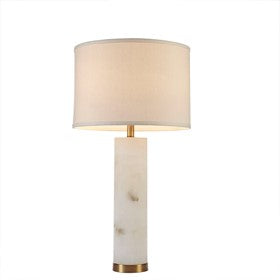 Prague Alabaster Table Lamp White-Gold Metal Base Bedside Nightstand Reading Desk Table Lamp by Olliix-Hampton Hill