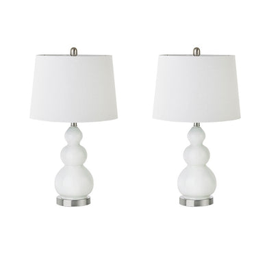 Covey Curved Glass White Table Lamp, Set of 2, Bedside Nightstand Reading Desk Table Light by Olliix-510 Design