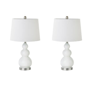 Covey Curved Glass White Table Lamp, Set of 2, Bedside Nightstand Reading Desk Table Light by Olliix-510 Design