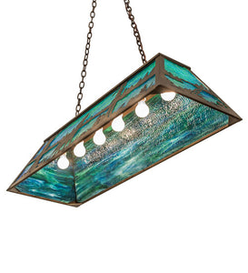 Custom 48" Long Wolf at Lake Oblong Pendant Blue Art Glass Antique Rustic Cooper Finish Ceiling Light by Meyda