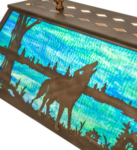 Custom 48" Long Wolf at Lake Oblong Pendant Blue Art Glass Antique Rustic Cooper Finish Ceiling Light by Meyda